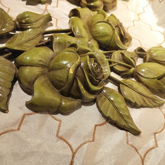 Rare Pair Vintage 1962 Syroco Flower Wall Hanging Plaque A-4460 & B-4460 Floral - Picture 10 of 10